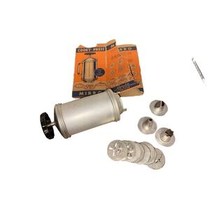 Vintage Mirro Cookie And Pastry Press Aluminum 12 Disk 3 Tips MCM Granny Spritz